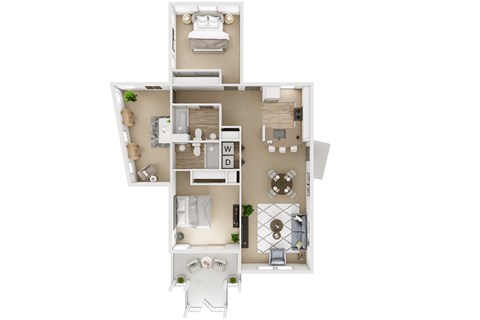 Floor plan for 2 beds, 2 baths, 1207 sqft